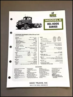 1978 1979 Mack Truck Model RD-400S Series Sales Specification Brochure Folder • $12.76