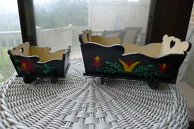 2 Vtg Wooden Tole Painted Doll Cradles • $15