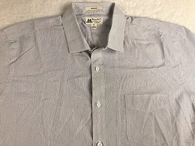 Thomas Mason Shirt Mens XL Blue Ludlow Linen JCrew Striped Button Short Sleeve • $22.97