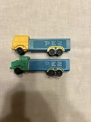 Vintage Pez Lot 2 TRUCKS  No Feet Yellow/Blue Green/Blue Yugoslavia • $19.75