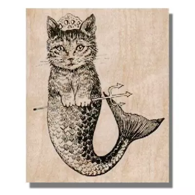 CAT MERMAID Rubber Stamp Cat Stamp Ocean Fish Beach Fantasy CrownPrincess • $10.93