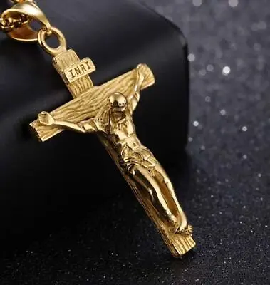 JESUS CROSS CRUCIFIX HOLY Pendant GOLD FILLED 18K Necklace 26  Chain Female Men • $19.89