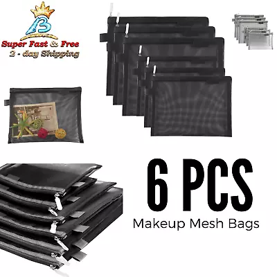 Zip Makeup Mesh Bags  Pencil Case Pouch Travel Toiletry Kit Cosmetic Storage Bag • $16.29