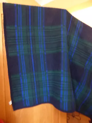 Vintage Marks & Spencer Blue Check Tartan Double Blanket Throw 146x195cm VGC • £20