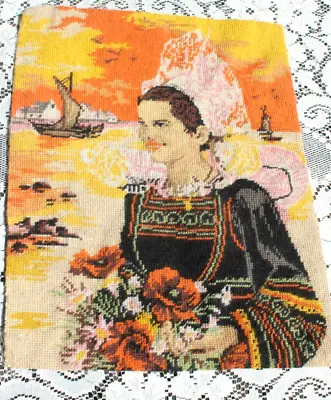 Vintage 1960 S Spanish Contessa Needlepoint Picture / Canvas 14 By 18  • $12.99