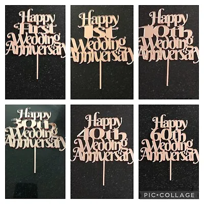 Wedding Anniversary Cake Topper Rose Gold Mirror Acrylic 1st 10th 30th 40th 60th • £5.50