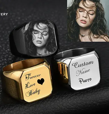 Customized Engrave Name Photo Text Logo Ring Stainless Steel Family Personalized • $18.49