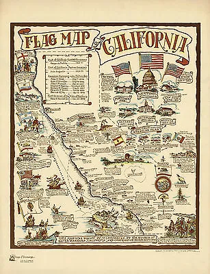 $13.95 • Buy Historic Pictorial Flag Map Of California Vintage History Wall Art Poster Decor
