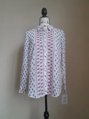Boden Linen Shirt White Leaf Print Button Front Women's 6R • $14.99