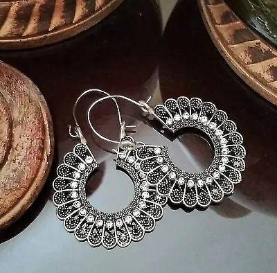 Aztec Turkish Gypsy Moroccan Rhinestone Dangle Hoop Tribal Ethnic Earrings • $12.99