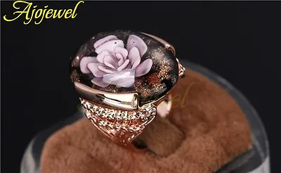  Big Beautiful Cocktail Lady's Ring Murano Glass Rose Gold Plated Size 78910 • $25.99