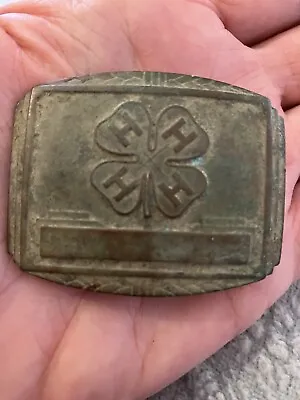 Rare Antique 4H Club Belt Buckle Solid Brass Clover Emblem Possibly 1930s 1.5x2” • $55