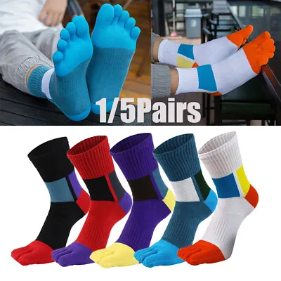 1/5Pair Mens Cotton Five Finger Toe Socks Autumn Winter Casual Soft Breathable • £4.52