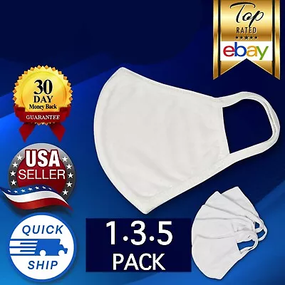 1-3-5 Pack Reusable Washable Soft 100% Cotton Face Mask Adult Unisex (White) • $4.99