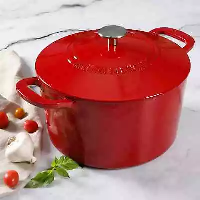 7 Quart Cast Iron Dutch Oven Red Round Porcelain Enameled Pot Cookware Cover • $78.77