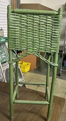 Vintage Wicker Rattan PLANTER STAND FERN Box W Legs Green 11 X11 X28  • $40