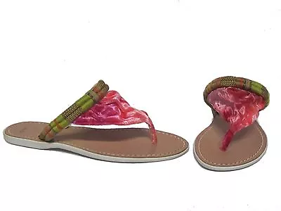 MISS TRISH OF CAPRI Lyora Pink Coral Velvet Ombre Leather Slides Flops Sandals 6 • $24.99