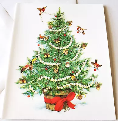 Vintage Christmas Card Birds Decorating Christmas Tree With Popcorn String • $1.50