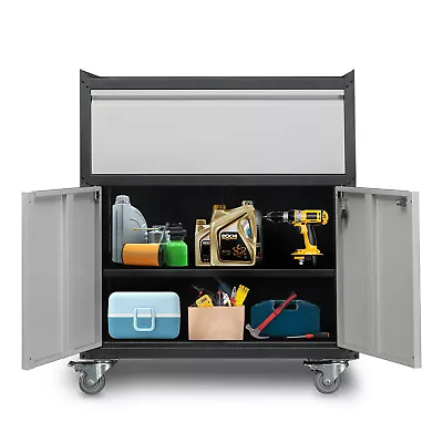 35.33  H Metal Storage Cabinet With Wheels / Drawer Lockable Garage Tool Chest • $139.99