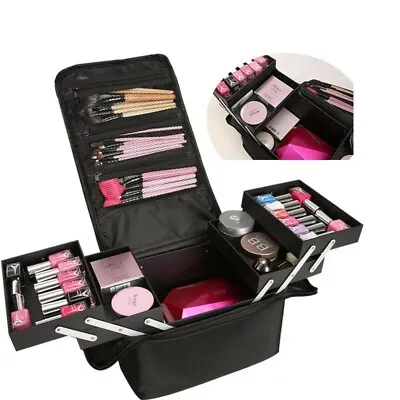 Large Beauty Make Up Nail Tech Cosmetic Box Artist Vanity Case Storage Bag Salon • £14.99