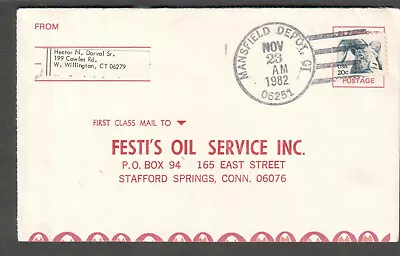 1982 Cover DPO Mansfield Depot CT To Stafford Springs CT • $4