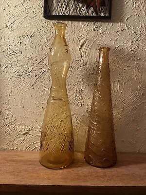 2 Vimax Amber Empoli Italian Genie Bottle  Lady Face  Figural  And One Wave • $50