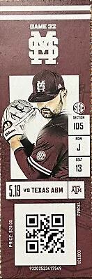 2023 Mississippi State Baseball Collectible Stub Aaron Nixon New York Yankees • $5.99