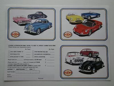 The Dinky Collection - Matchbox 1988 Promo Order Form Postcards A4 Sheet-4 (E18) • £4.99