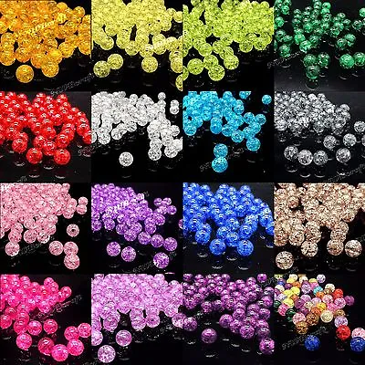 £2.19 • Buy Pack Of 100 Round Crackle Loose Beads 8mm 10mm Assorted Colours UK Seller