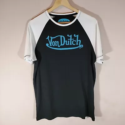 Von Dutch Mens Raglan Logo T Shirt Size UK XL Black White Slim Fit • £14.99