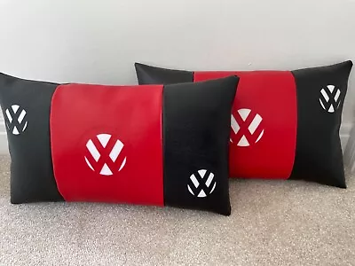 Vw Camper Van Cushions A Pair In Black And Red Faux Leather New • £40