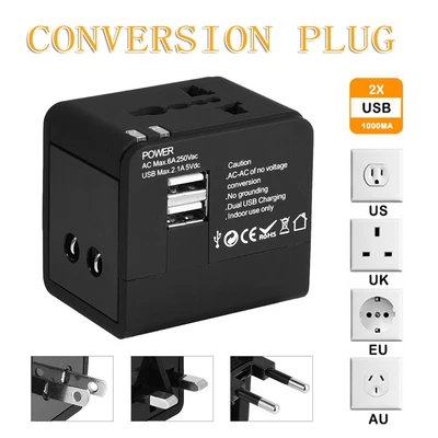 $13.93 • Buy Universal Travel Adapter 2 USB Power Plug To US/UK/AU/EU Charger Converter