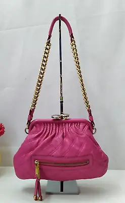Marc Jacobs Mini Stam Pink Leather Quilted Kisslock Chain Strap Shoulder Bag • $319.50