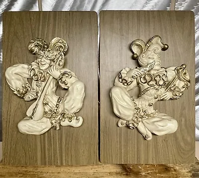 Vintage Mid Century Decor Harlequin/Jester Pair Plaster Wall Art Mod • £57.91