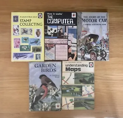 5 Ladybird Books: Garden Birds Maps Computers Stamp Collecting Motor Car • £10