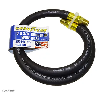 AIR TOOL WHIP HOSE – 3’ X 3/8” – USA – Goodyear – Jumper Hoses – Pneumatic Tools • $16