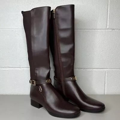 New MICHAEL Michael Kors Arley Riding Boots Dark Chocolate Tall Equestrian Logo • $89