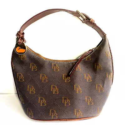 Doony & Bourke Monogram Dark Blue Brown Hobo Bag Purse Leather Strap Gold Charm • $50