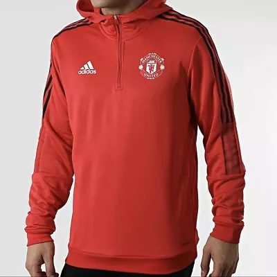 Adidas MANCHESTER UNITED FC Men's 1/2 Zip TRACK HOODIE HC9751 Men’s Size XL • $59.99