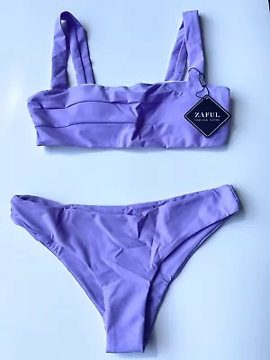 Zaful Purple Bandeau Top Wide Straps & Bottoms Swimwear Bikini Set BNWT - 10 • £14