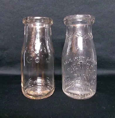 Lot/2 - Vintage ½ Pint Glass Cream Milk Dairy Bottles GUERNSEY & MEADOW GOLD • $12.95