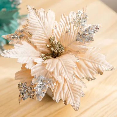 1-10PCS Christmas Poinsettia Glitter Flower Tree Hanging Party Xmas Decoration • $39.95