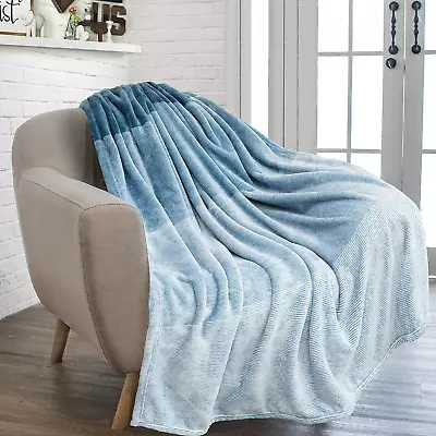 PAVILIA Blue Ombre Fleece Throw Blanket For Couch Soft Flannel Blanket For Sofa • $29.07