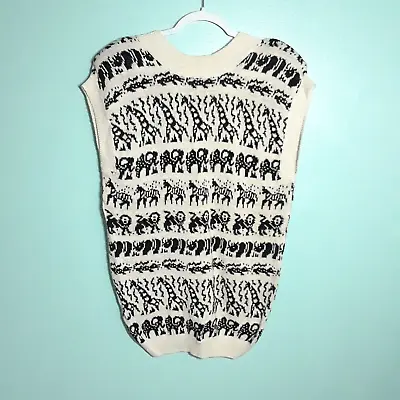 80s VTG Animal Print Sweater - Size Large XL VGUC! Black Ivory Novelty Elephant • $29.95