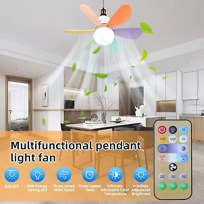 Large Ceiling Fan E27 Socket Fan 30W With Dimmable LED Light Remote Controller • $26.95