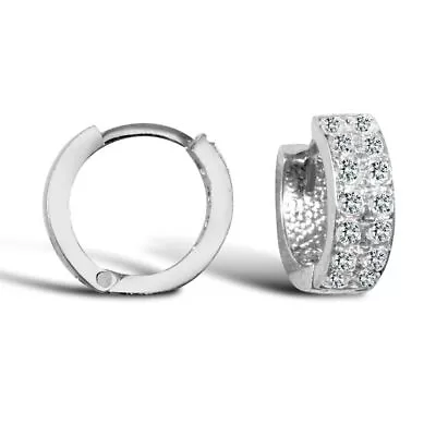 9ct White Gold Baby/Children'S Cubic Zirconia Pave Set Hinged Hoop Earrings • £191.20