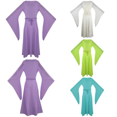 $35.87 • Buy Stunning Medieval Princess Gown With Flowing Bell Sleeves And Tie-up Ribbons