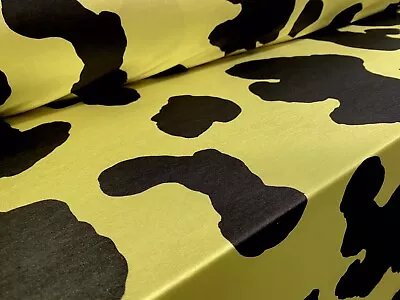 Disco Shimmer Elastane Stretch Jersey Fabric Per Metre - Yellow Cow Hide Print • £7.99