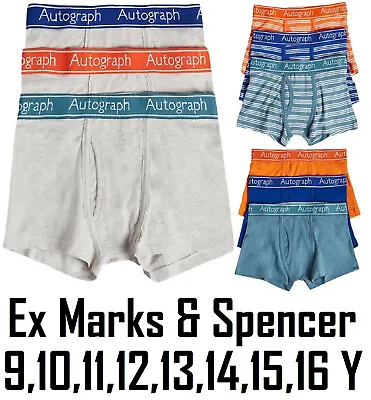 Boys 3 Pack Trunks Ex Marks & Spencer Boxer Shorts 9-16y Cotton Underwear Bnwt • £8.50