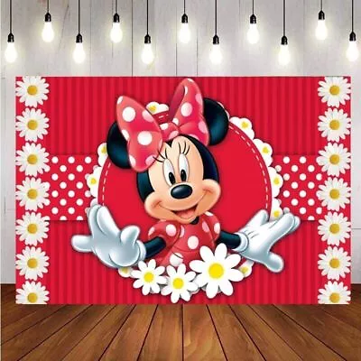 Cartoon Minnie Mouse Backdrop Girls Happy Birthday Party Photo Background Banner • $19.78